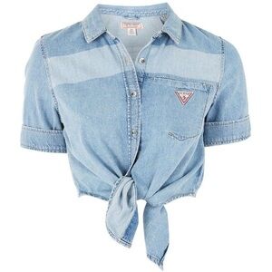 GUESS | Denim Cropped Tie-Front Shirt